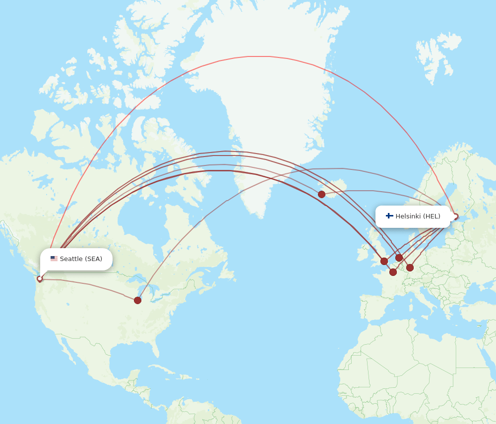 HEL to SEA flights and routes map