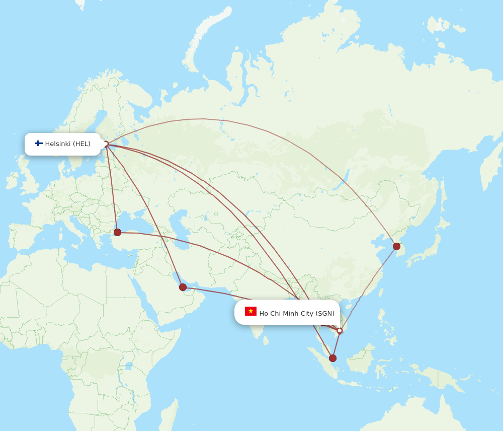 HEL to SGN flights and routes map