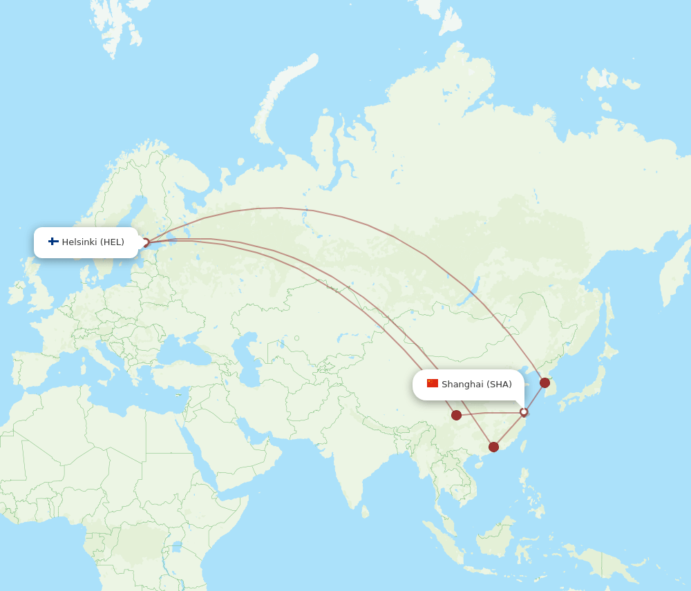 HEL to SHA flights and routes map