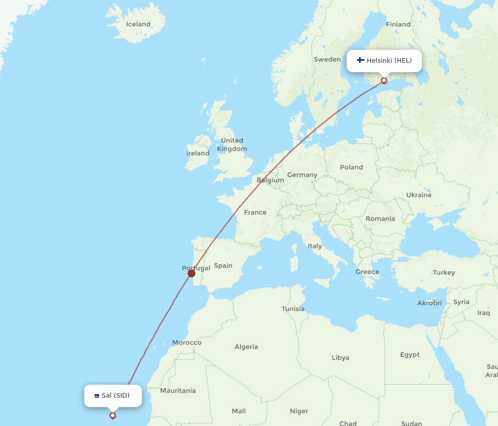 Helsinki - Sal route map and flight paths