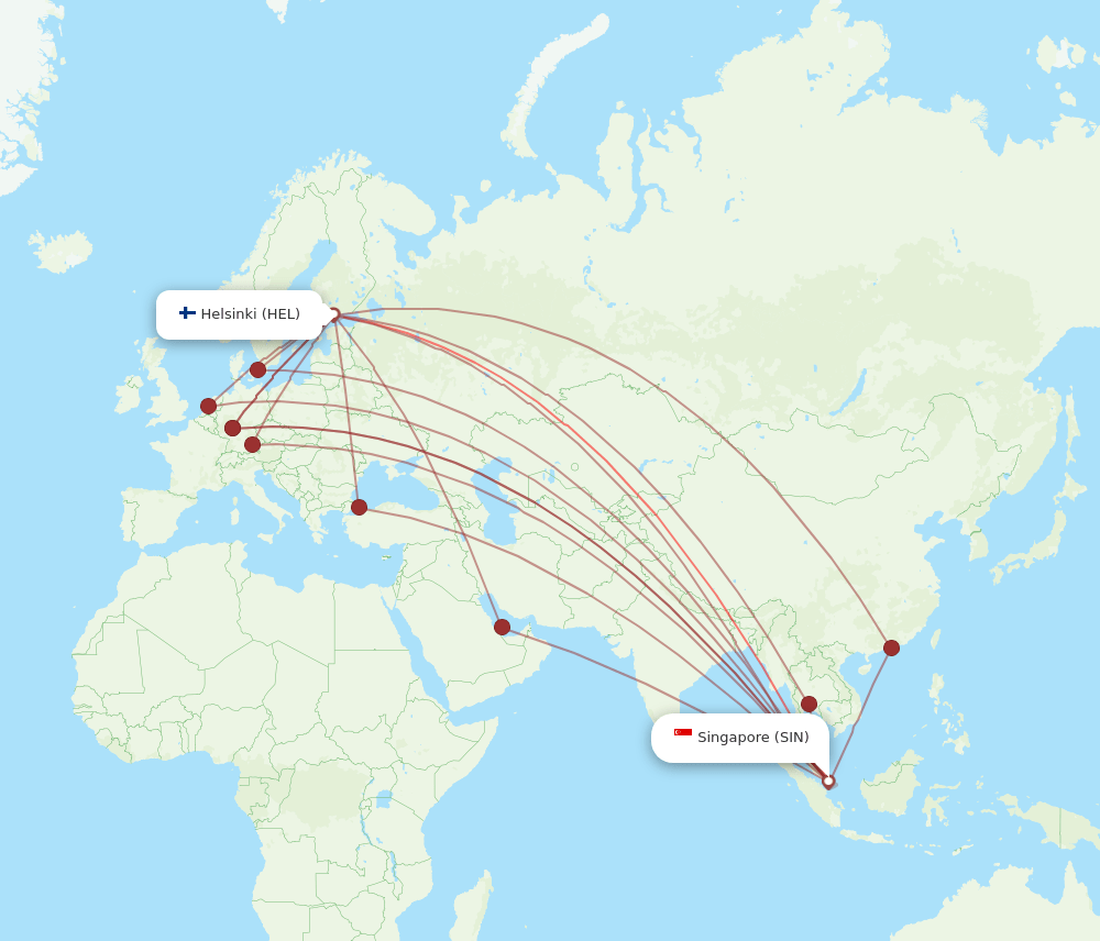 HEL to SIN flights and routes map