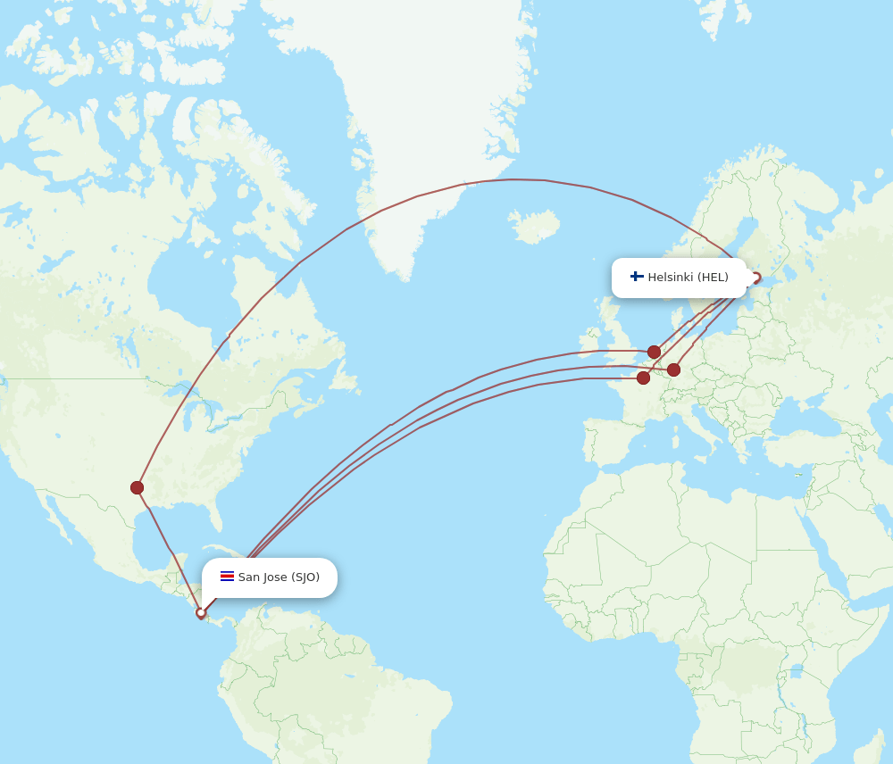 HEL-SJO flight routes