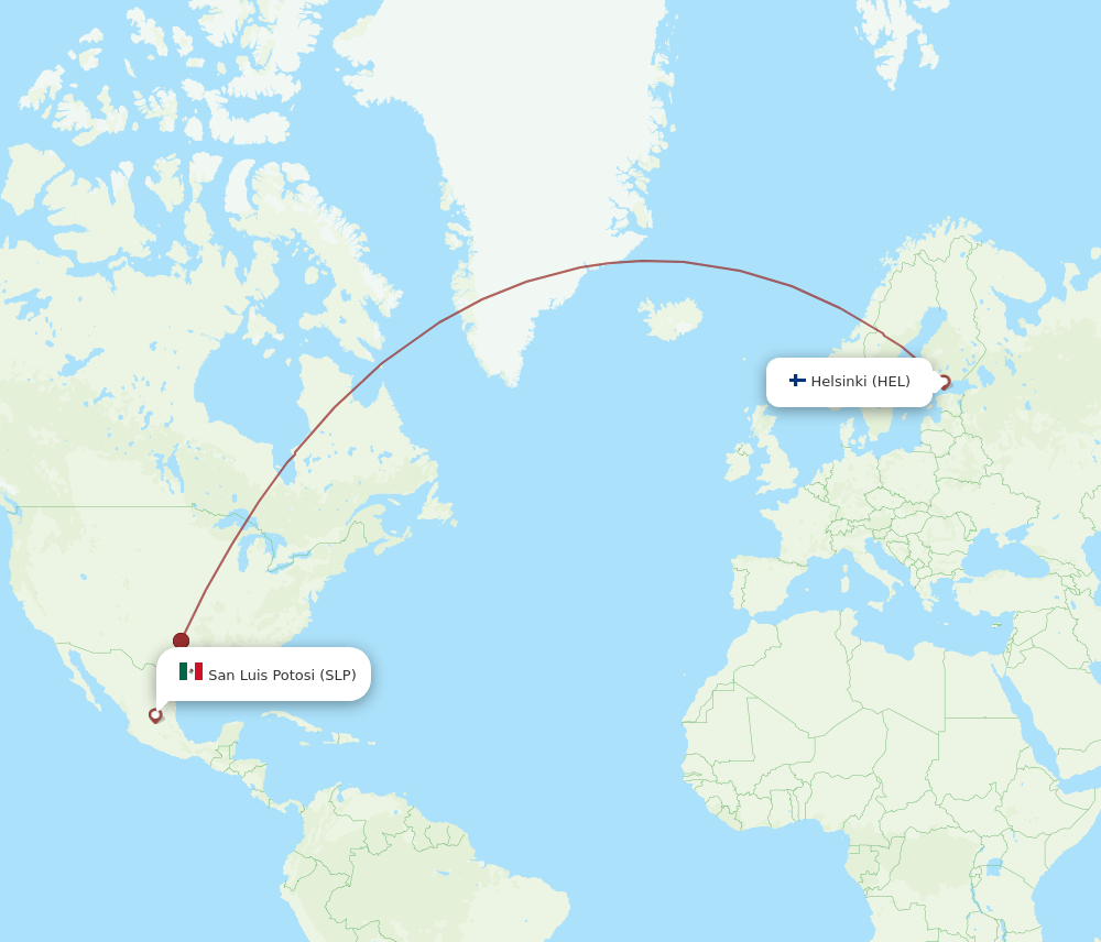 HEL to SLP flights and routes map