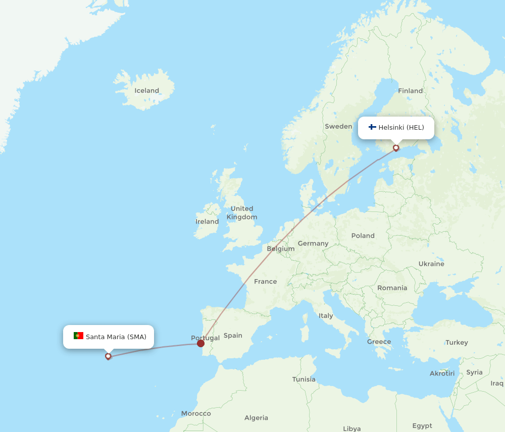 Santa Maria (Azores) - Helsinki route map and flight paths