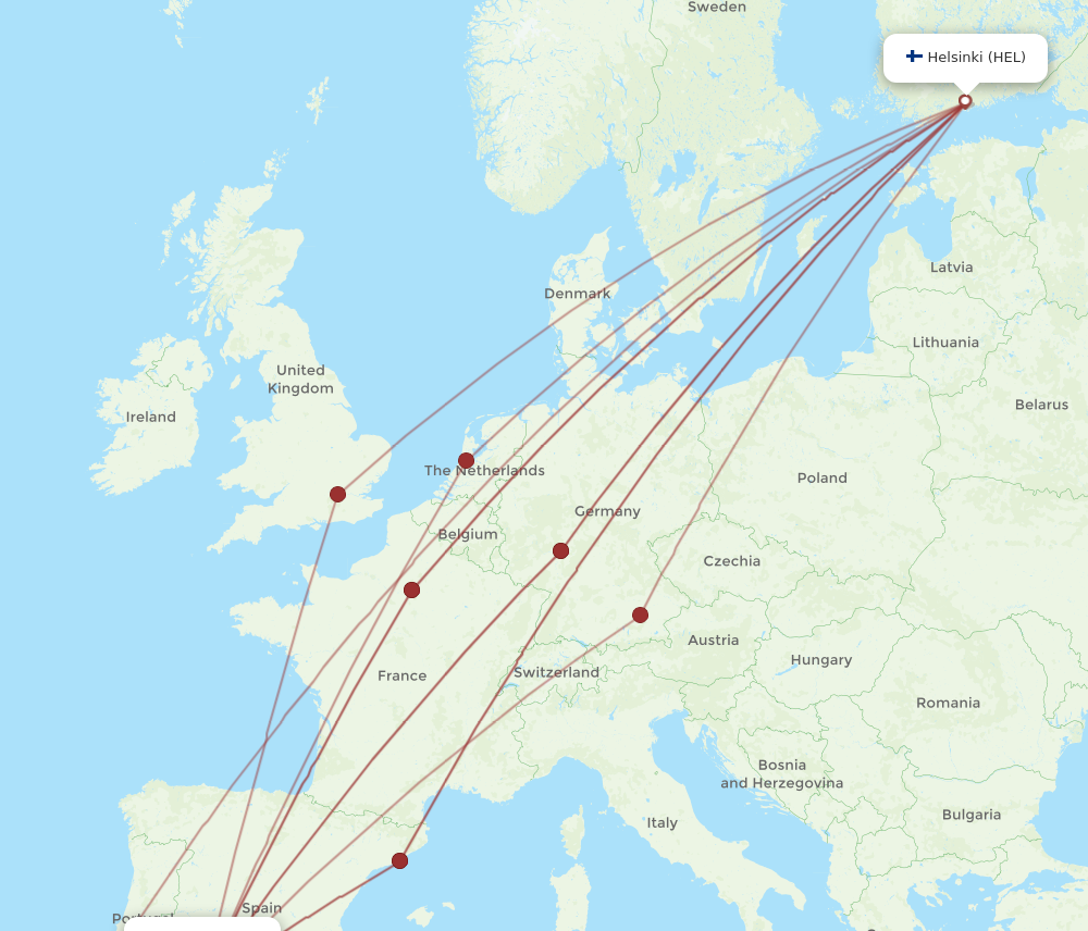 HEL to SVQ flights and routes map