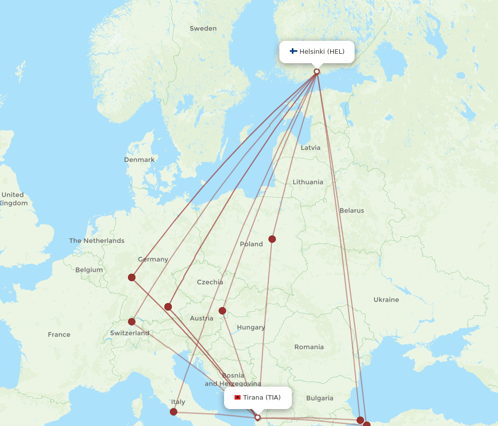 HEL-TIA flight routes