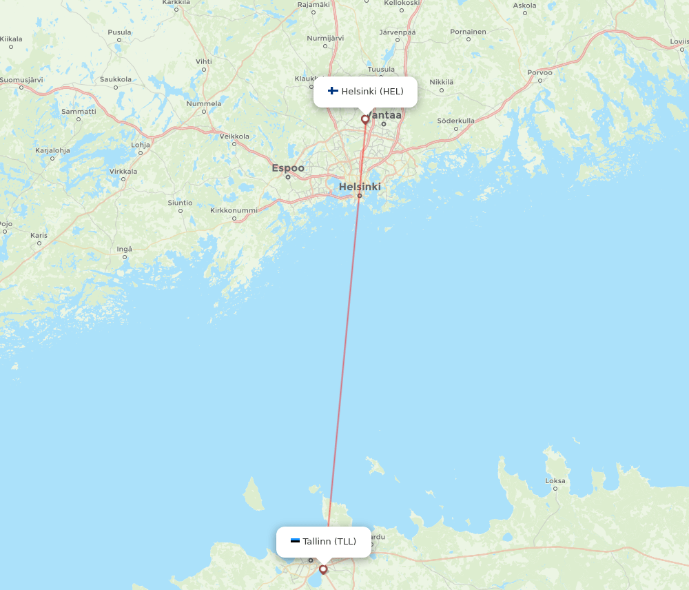Helsinki - Tallinn route map and flight paths