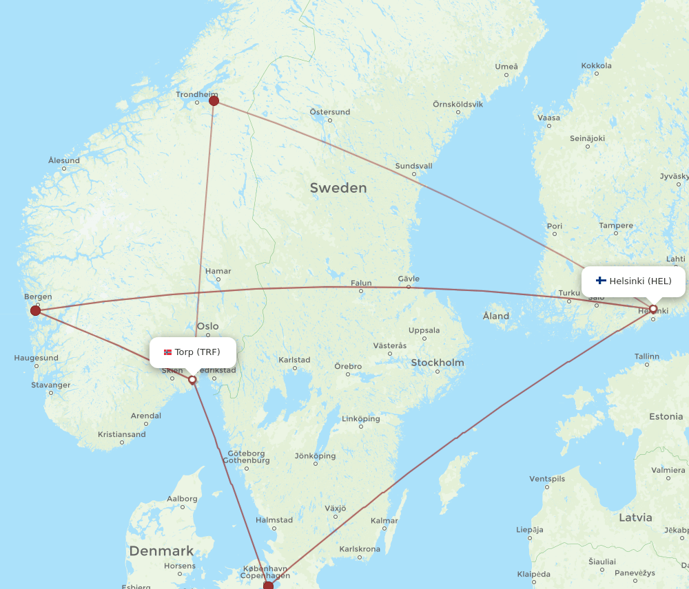 HEL-TRF flight routes