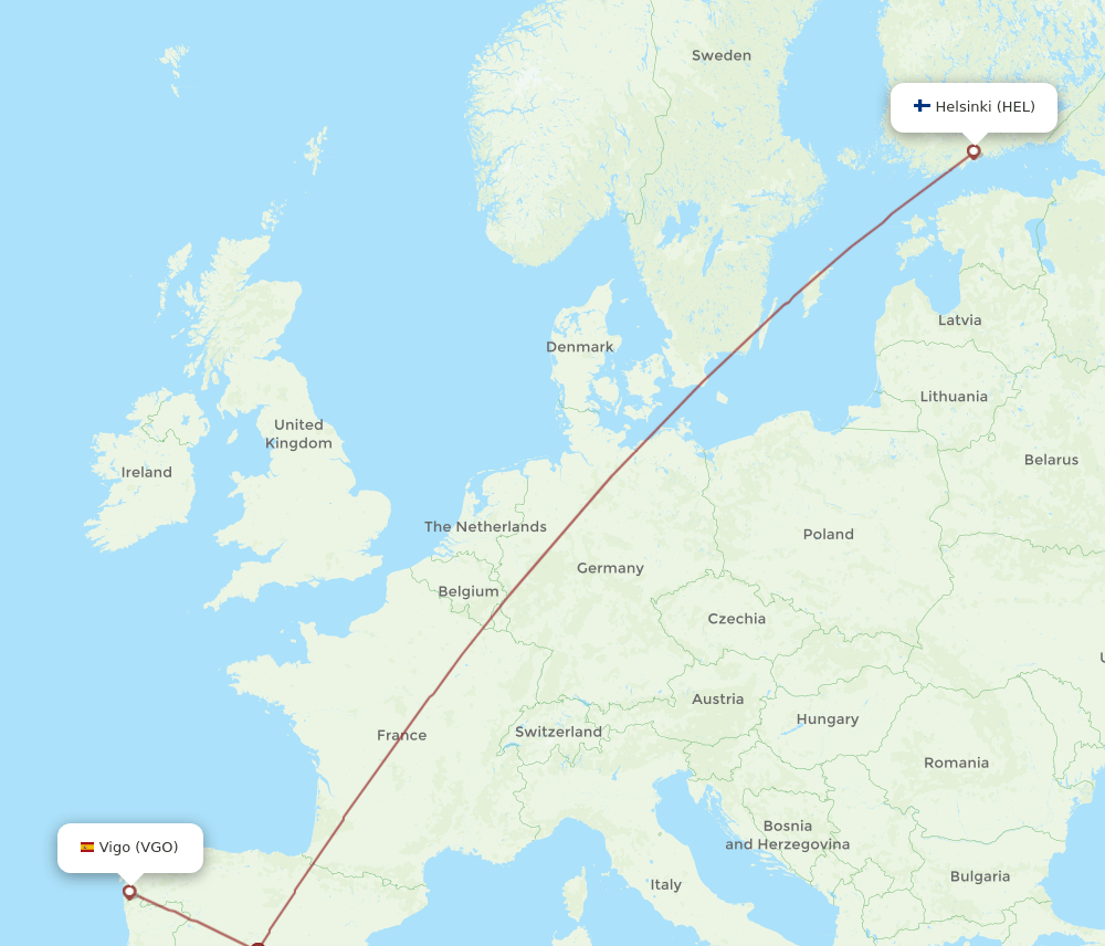 HEL to VGO flights and routes map