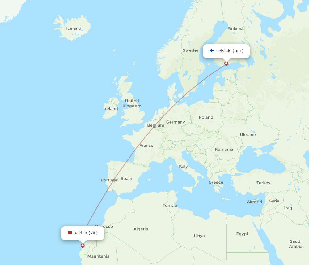 HEL to VIL flights and routes map