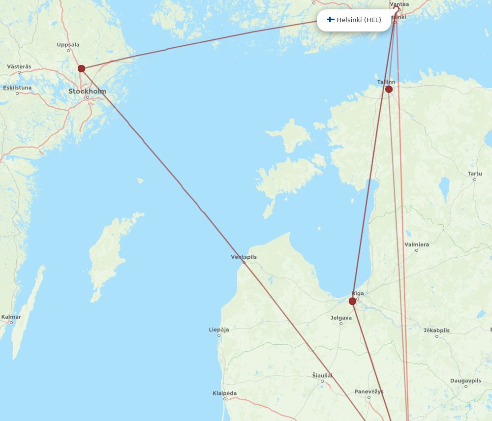 HEL to VNO flights and routes map