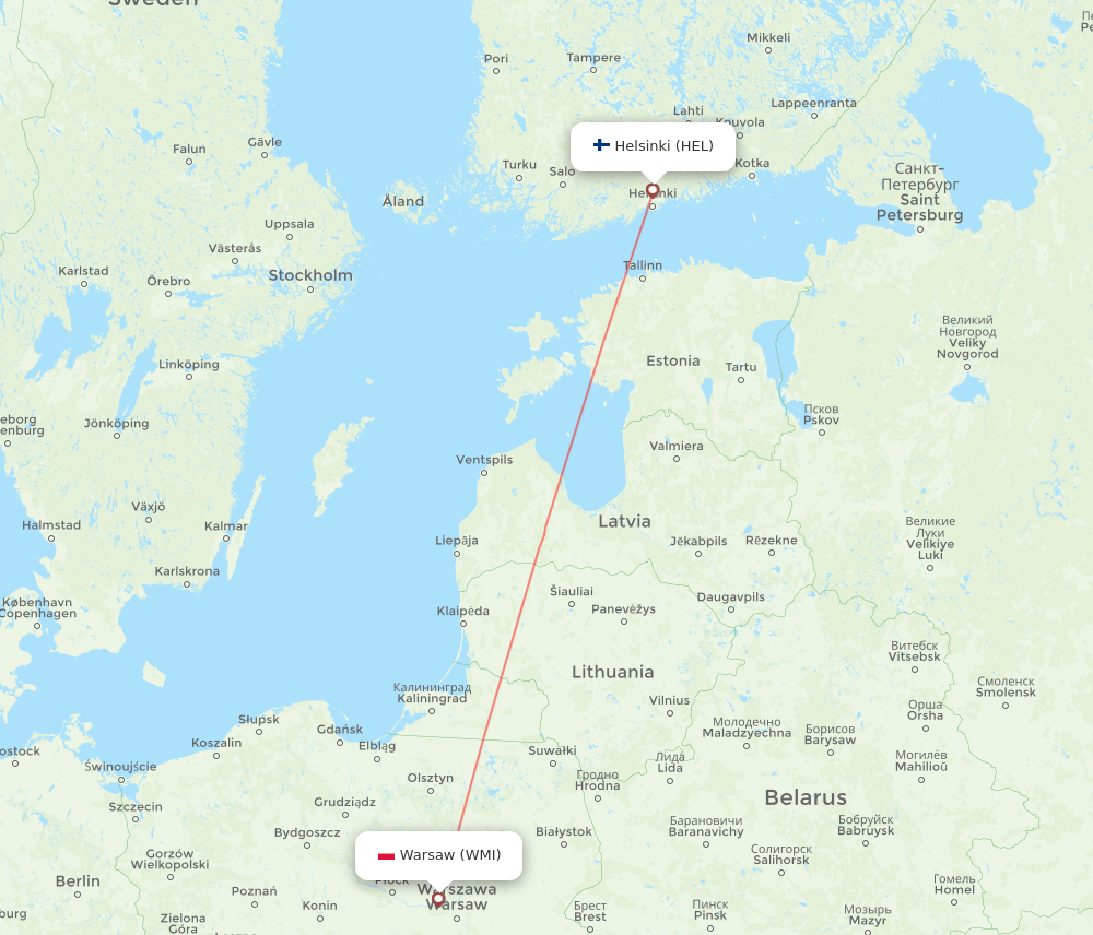 Helsinki - Modlin route map and flight paths