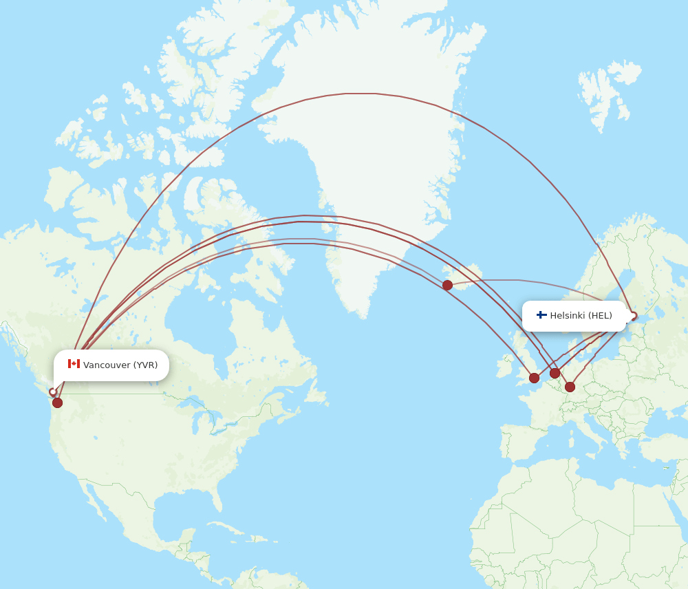 HEL-YVR flight routes