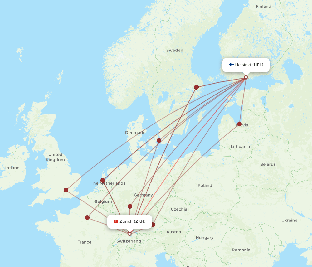 HEL-ZRH flight routes