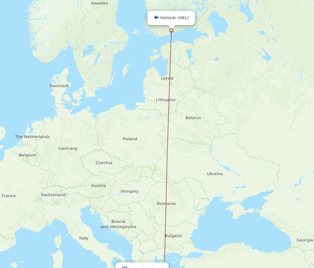 HEL to ZTH flights and routes map