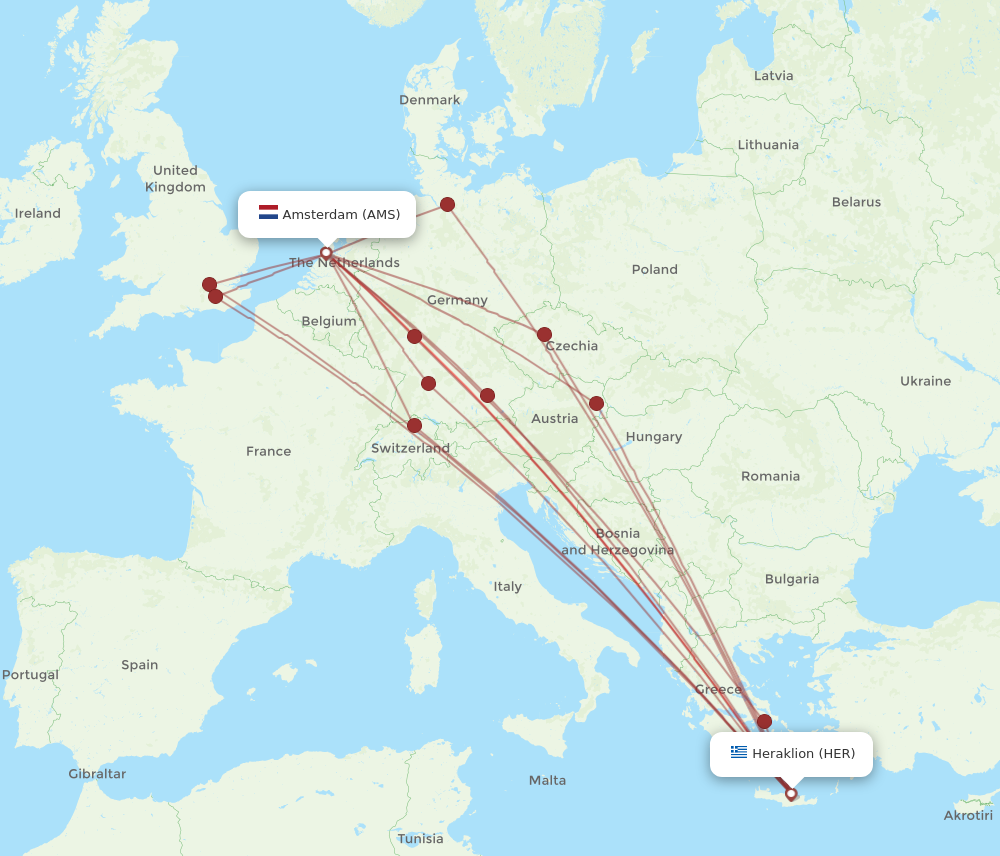 HER to AMS flights and routes map