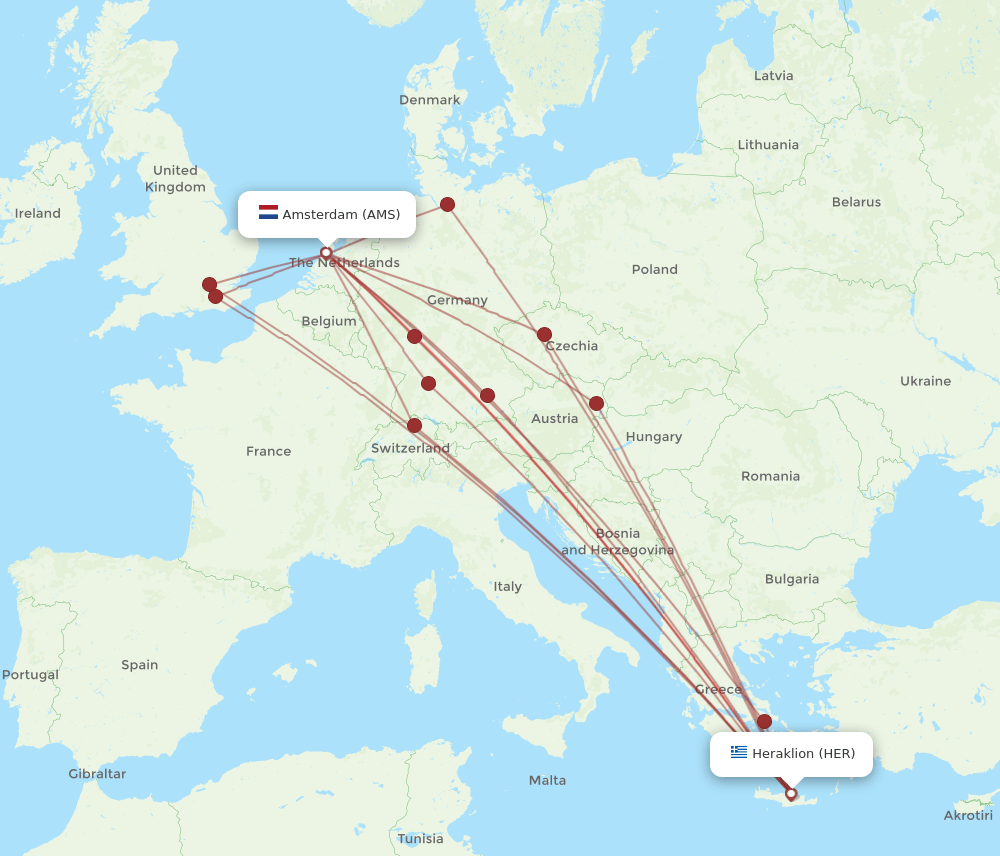 HER-AMS flight routes