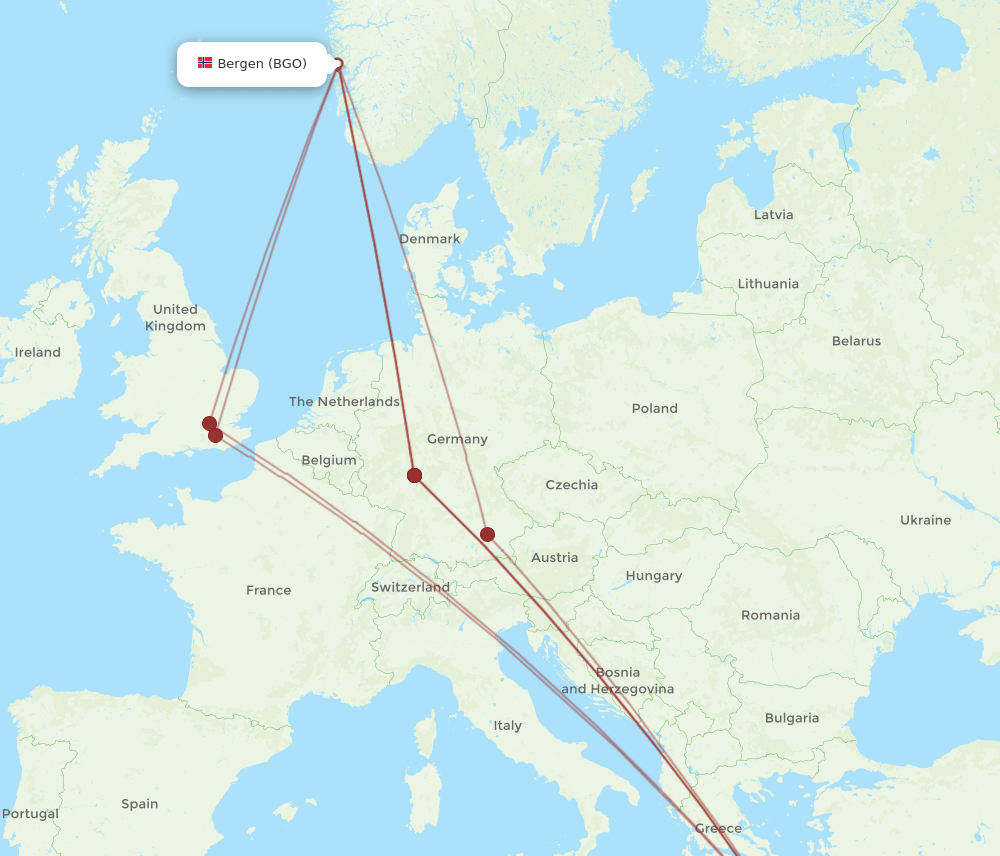 HER to BGO flights and routes map