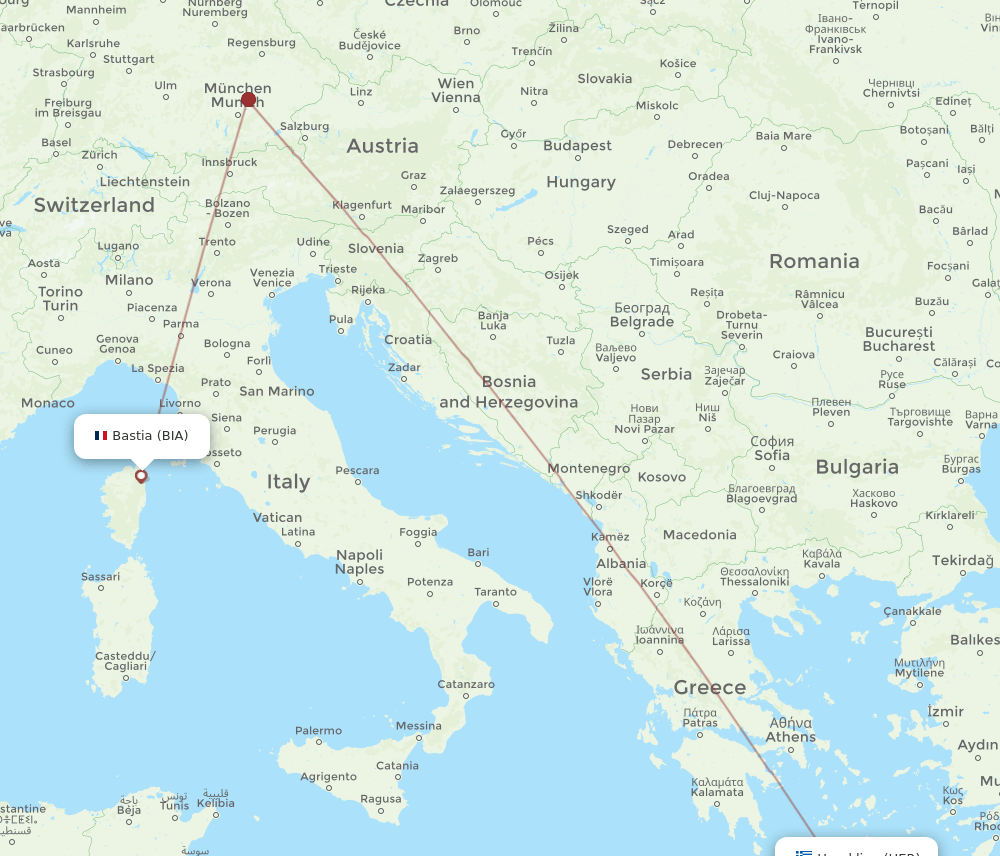 HER to BIA flights and routes map