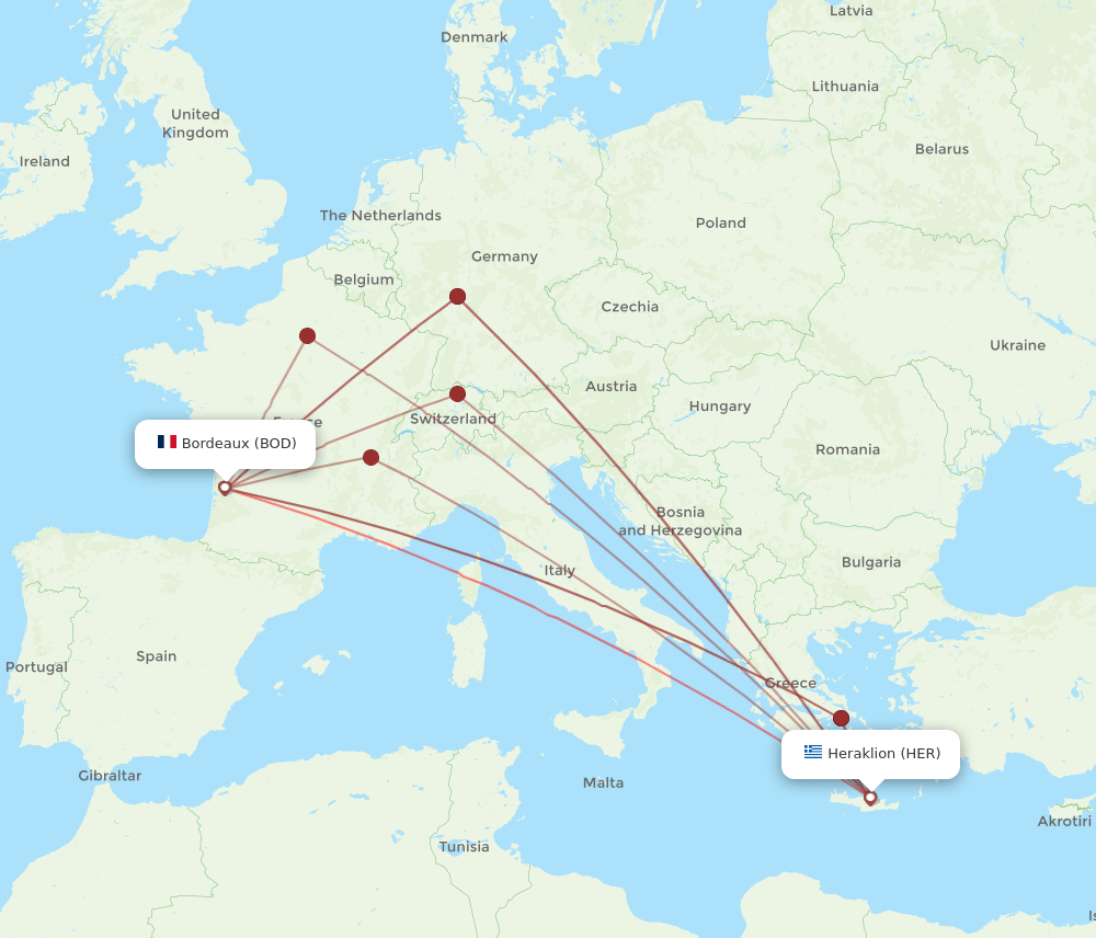 HER to BOD flights and routes map