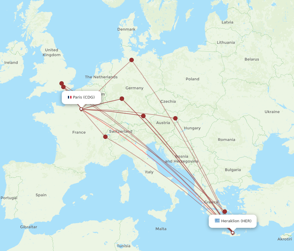 HER-CDG flight routes