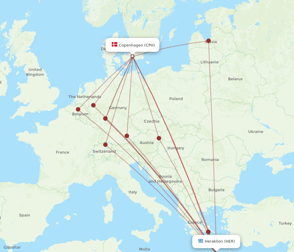 HER-CPH flight routes