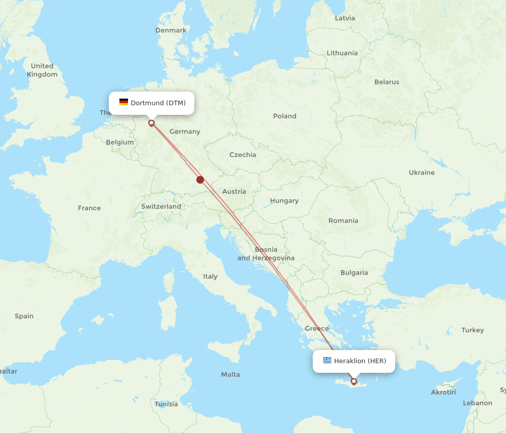 Heraklion - Dortmund route map and flight paths