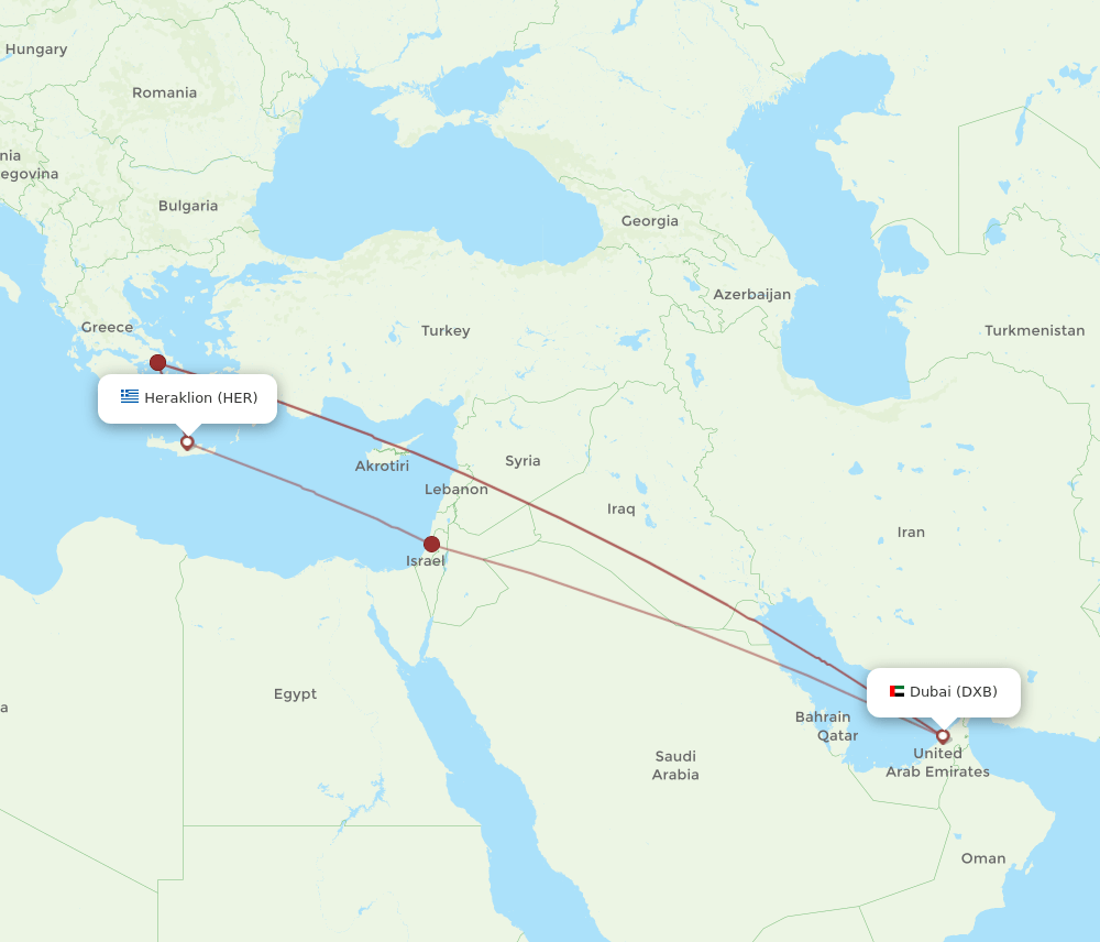HER to DXB flights and routes map
