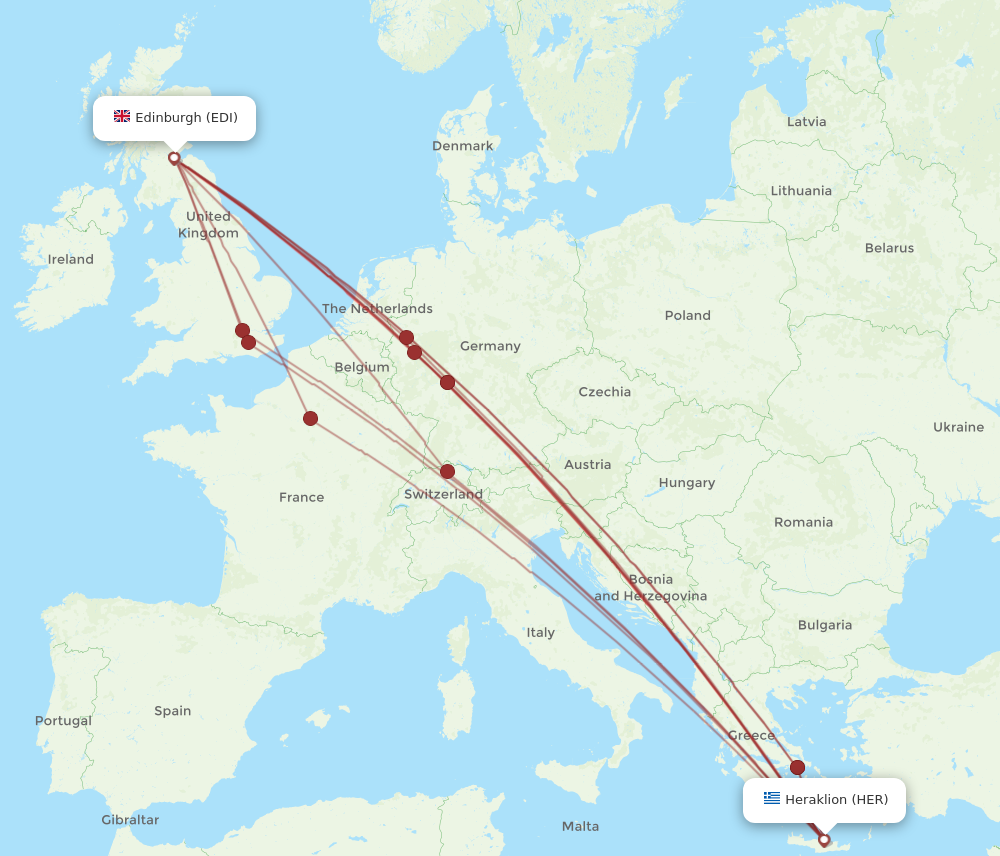 HER to EDI flights and routes map