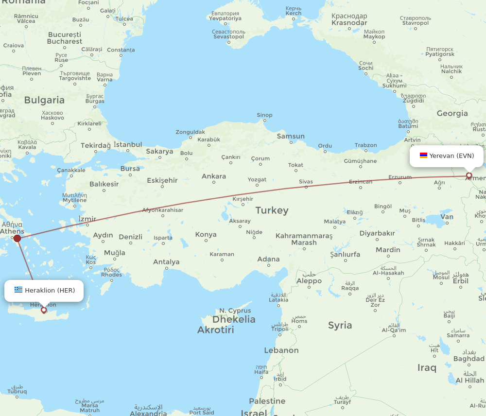 HER-EVN flight routes