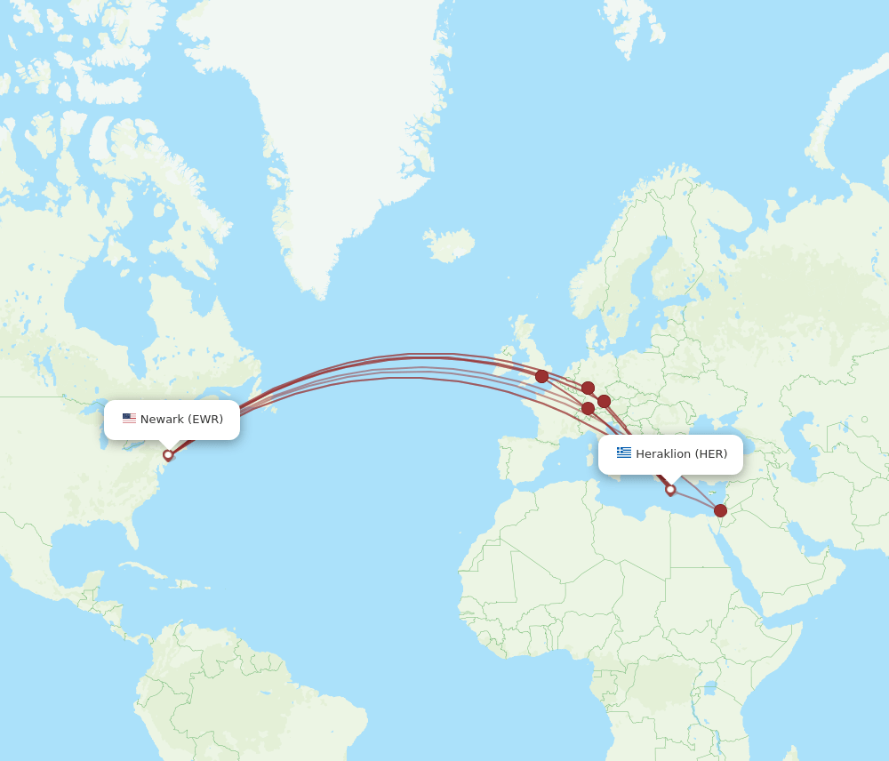 HER-EWR flight routes