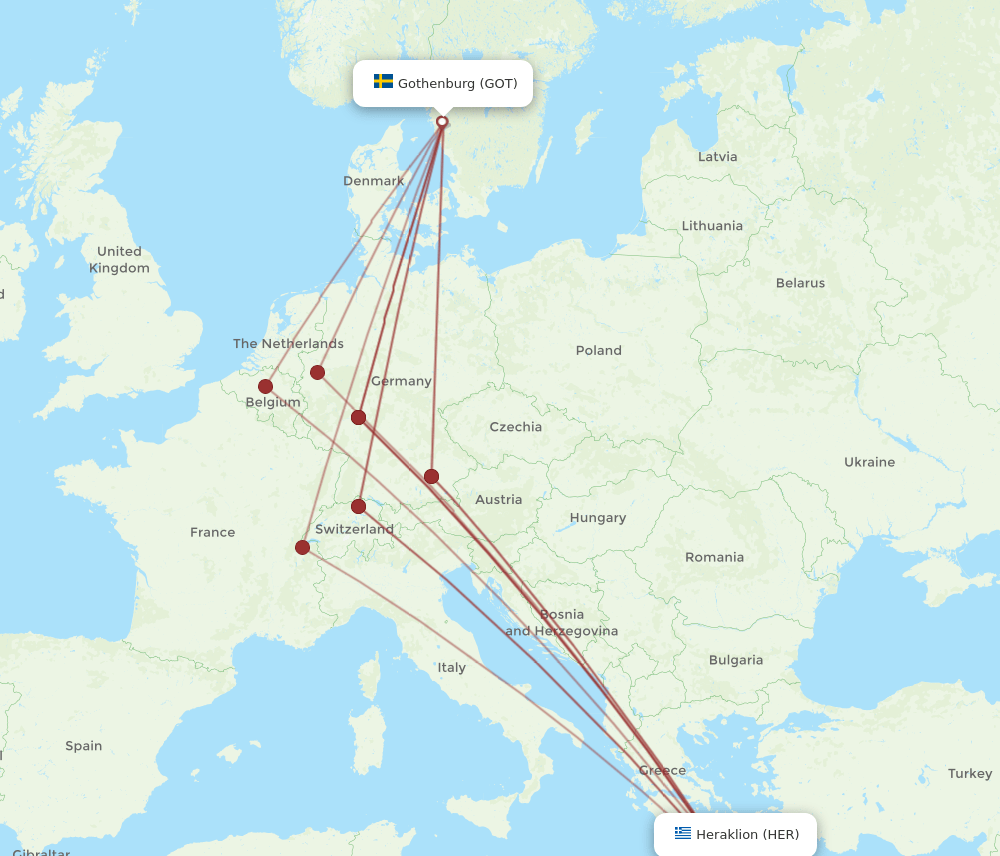 HER to GOT flights and routes map