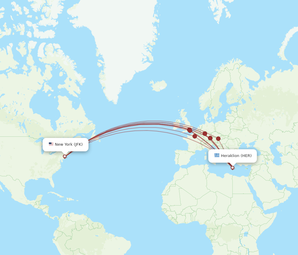 HER-JFK flight routes
