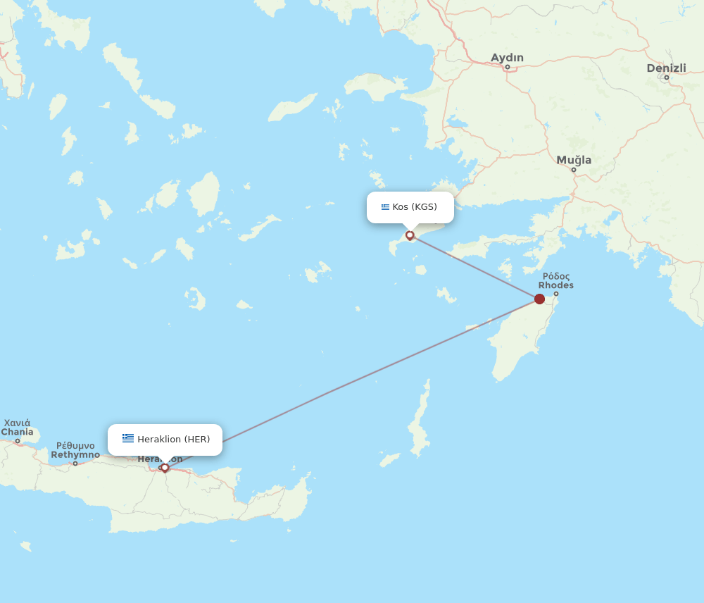 HER to KGS flights and routes map