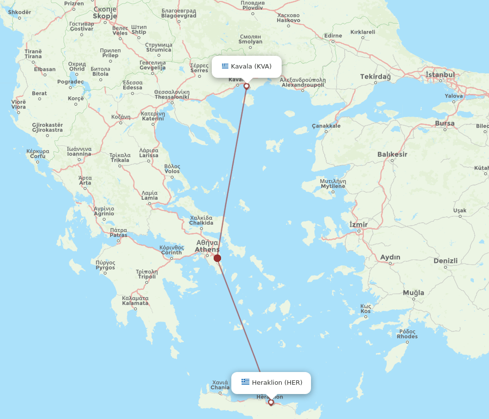 HER-KVA flight routes