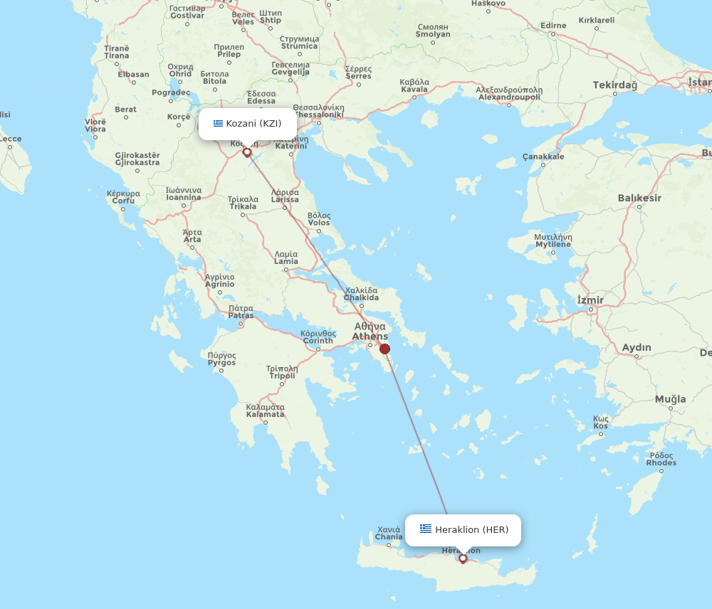 Heraklion - Kozani route map and flight paths