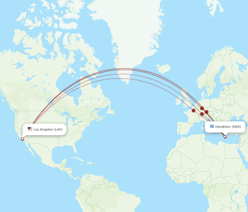 HER-LAX flight routes