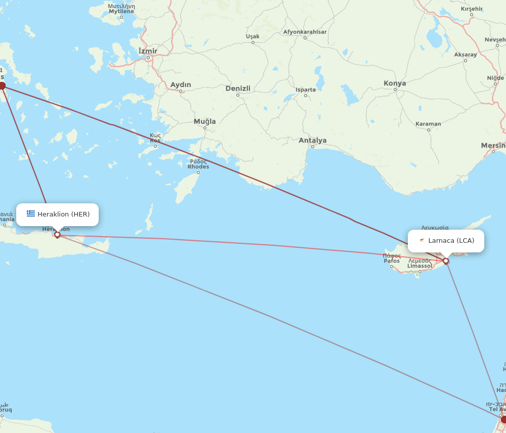 HER to LCA flights and routes map