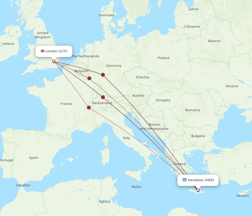 HER to LCY flights and routes map