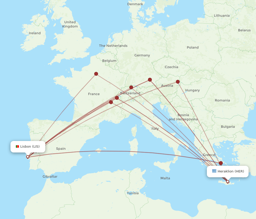 HER-LIS flight routes
