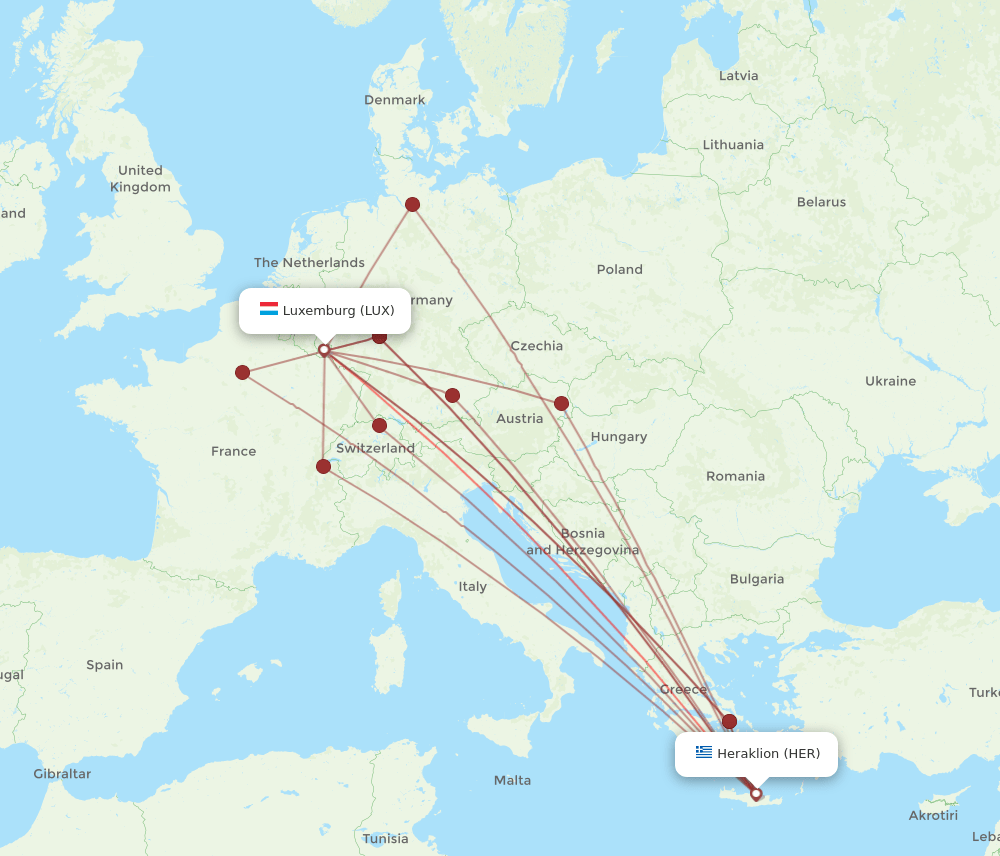 HER to LUX flights and routes map
