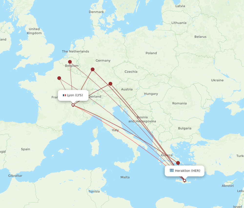 HER to LYS flights and routes map