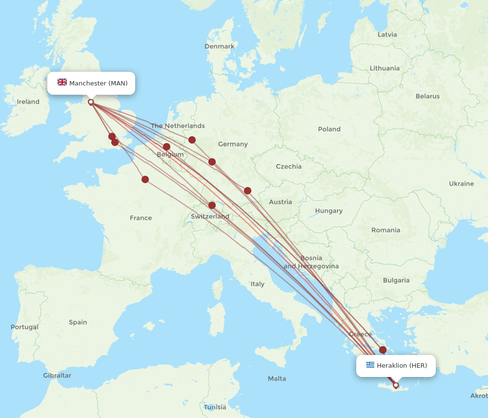 HER to MAN flights and routes map