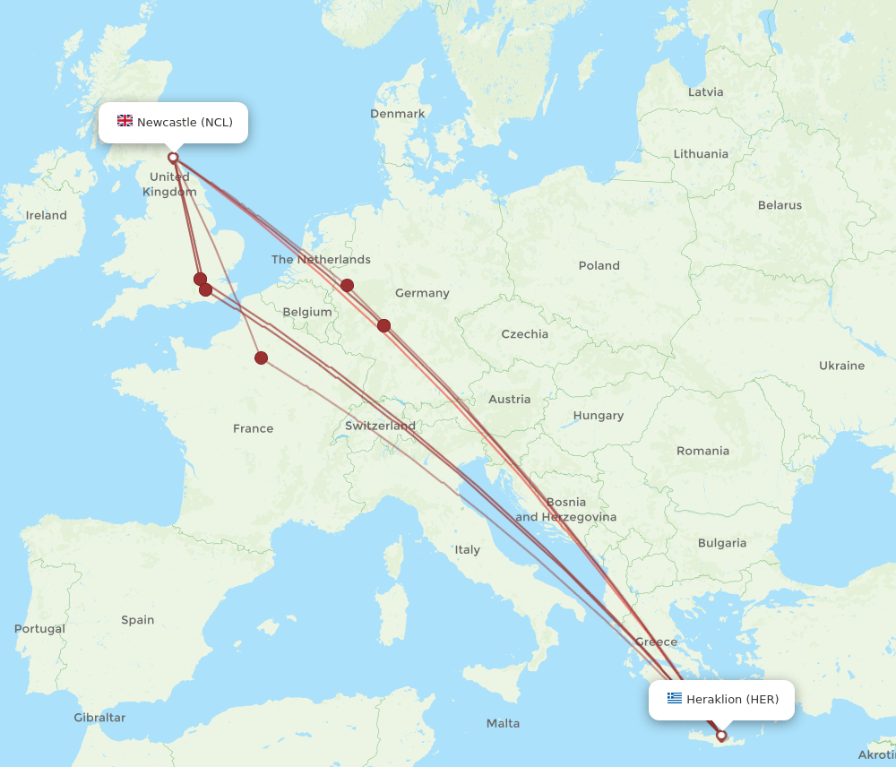 HER-NCL flight routes