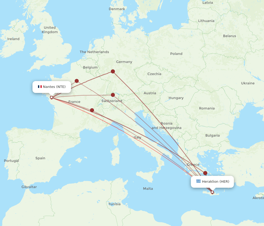 HER to NTE flights and routes map