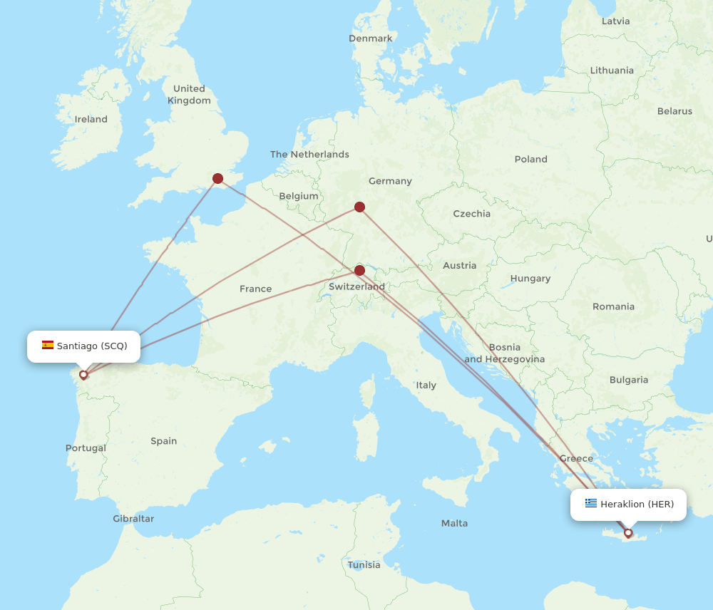 HER to SCQ flights and routes map