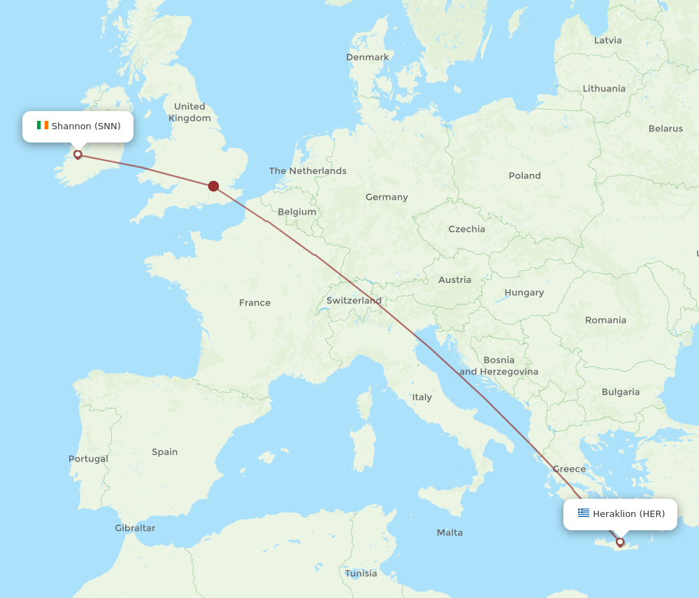 HER to SNN flights and routes map