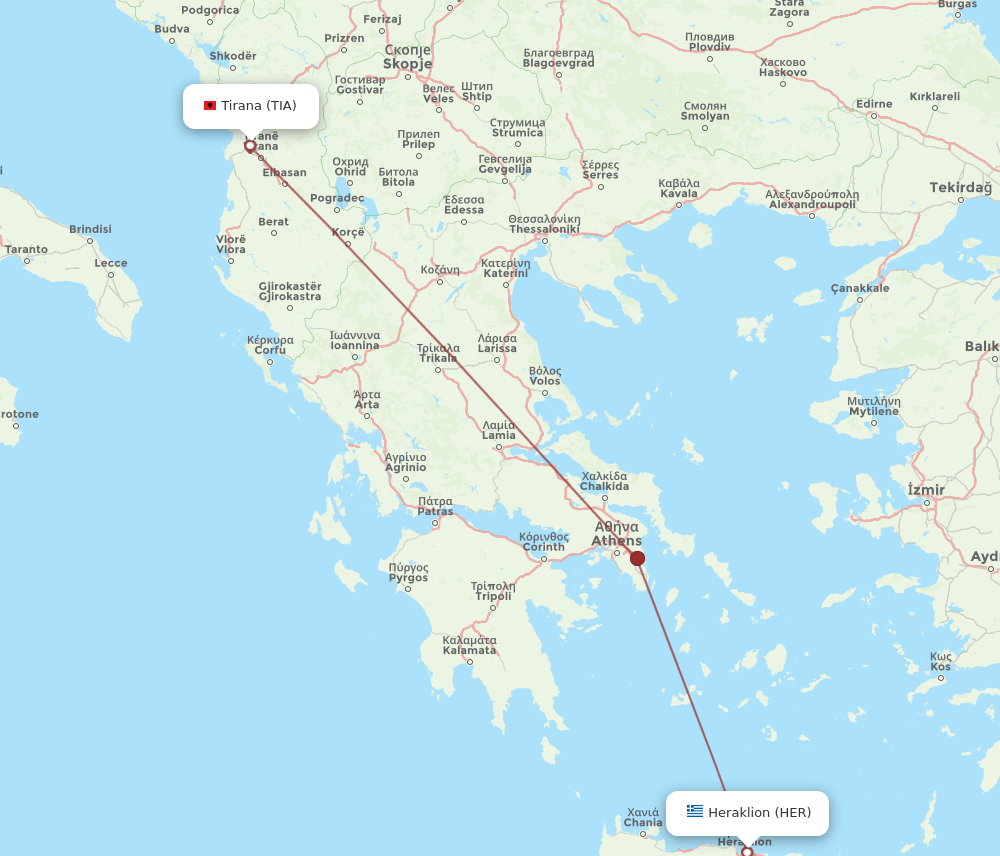 HER to TIA flights and routes map