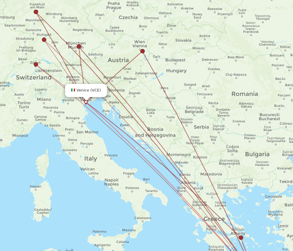 HER to VCE flights and routes map