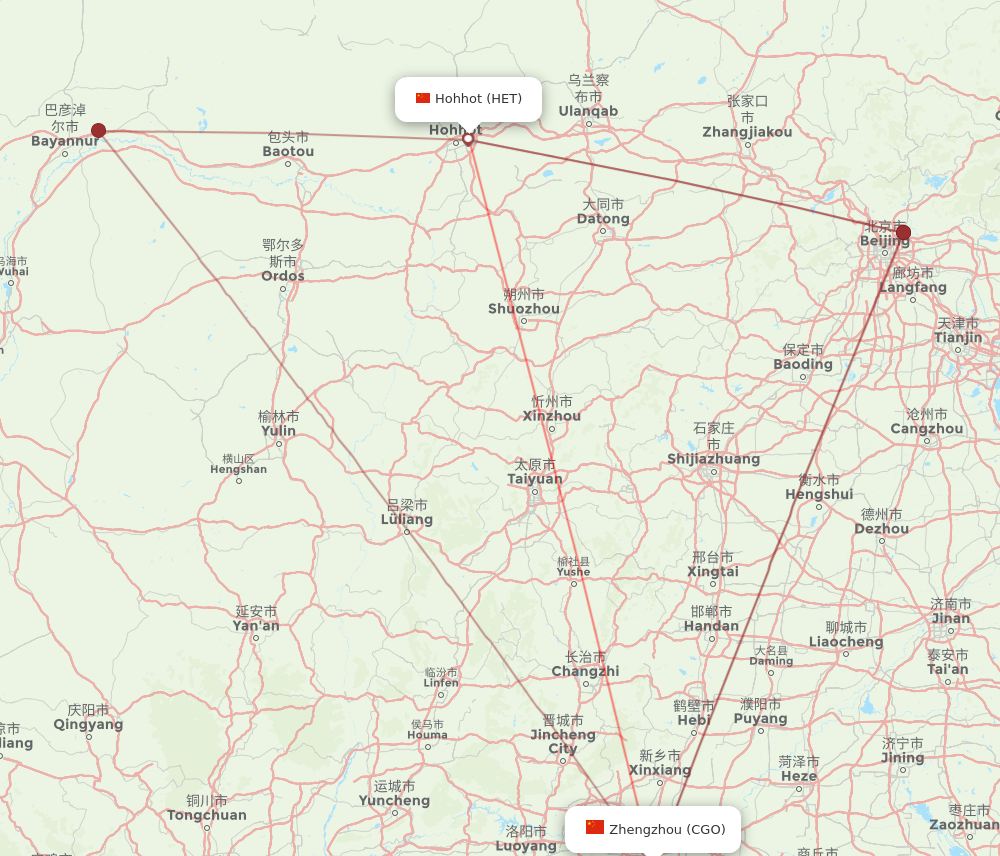 HET to CGO flights and routes map